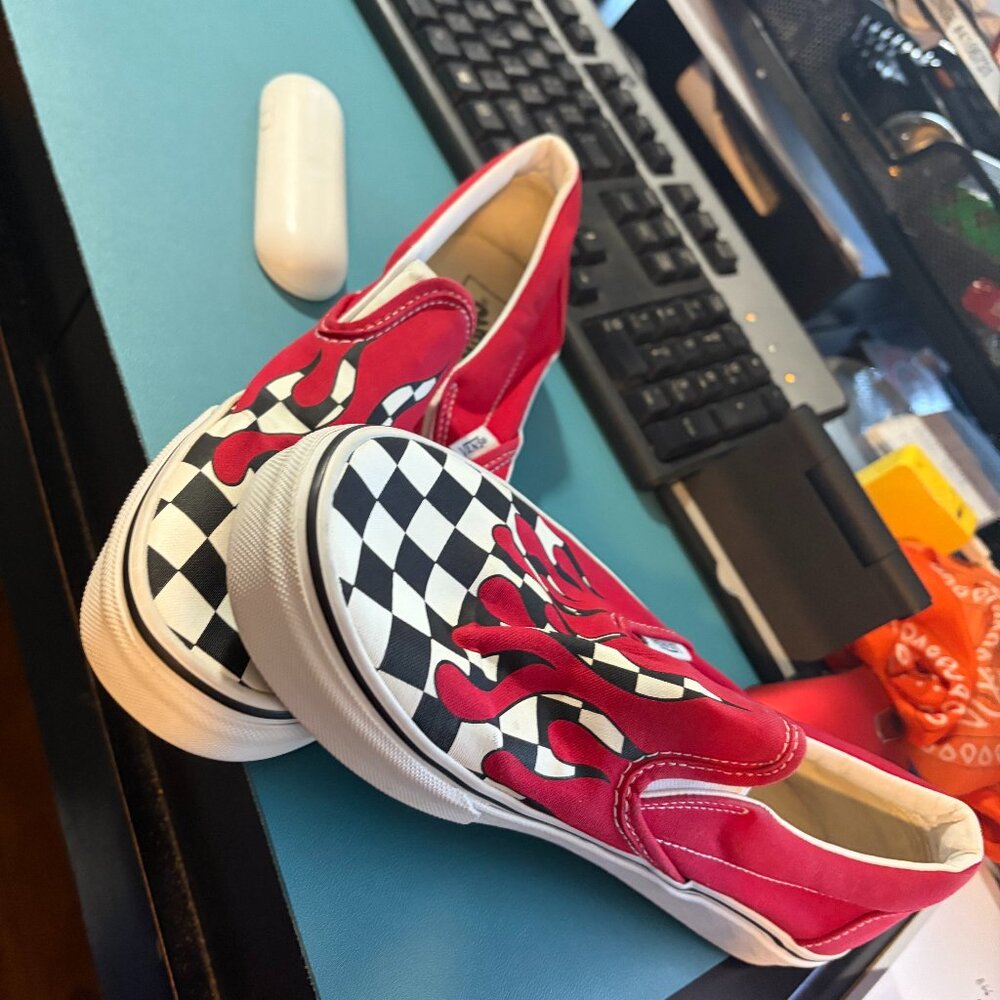 flamed checkered custom vans used women 9.5 mebs 8